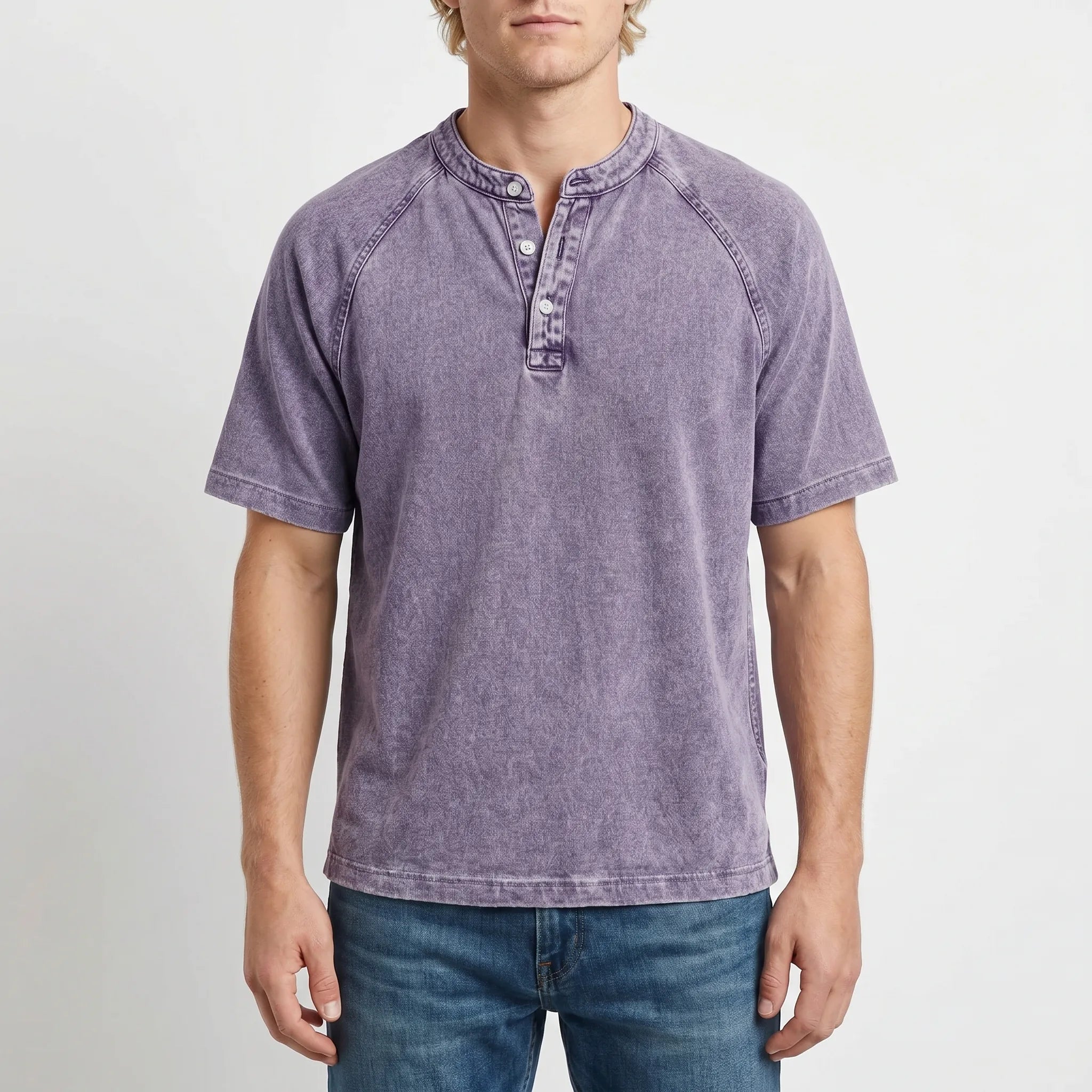 Men's Henley Shirt | Vintage Raglan Sleeve | Button Neck