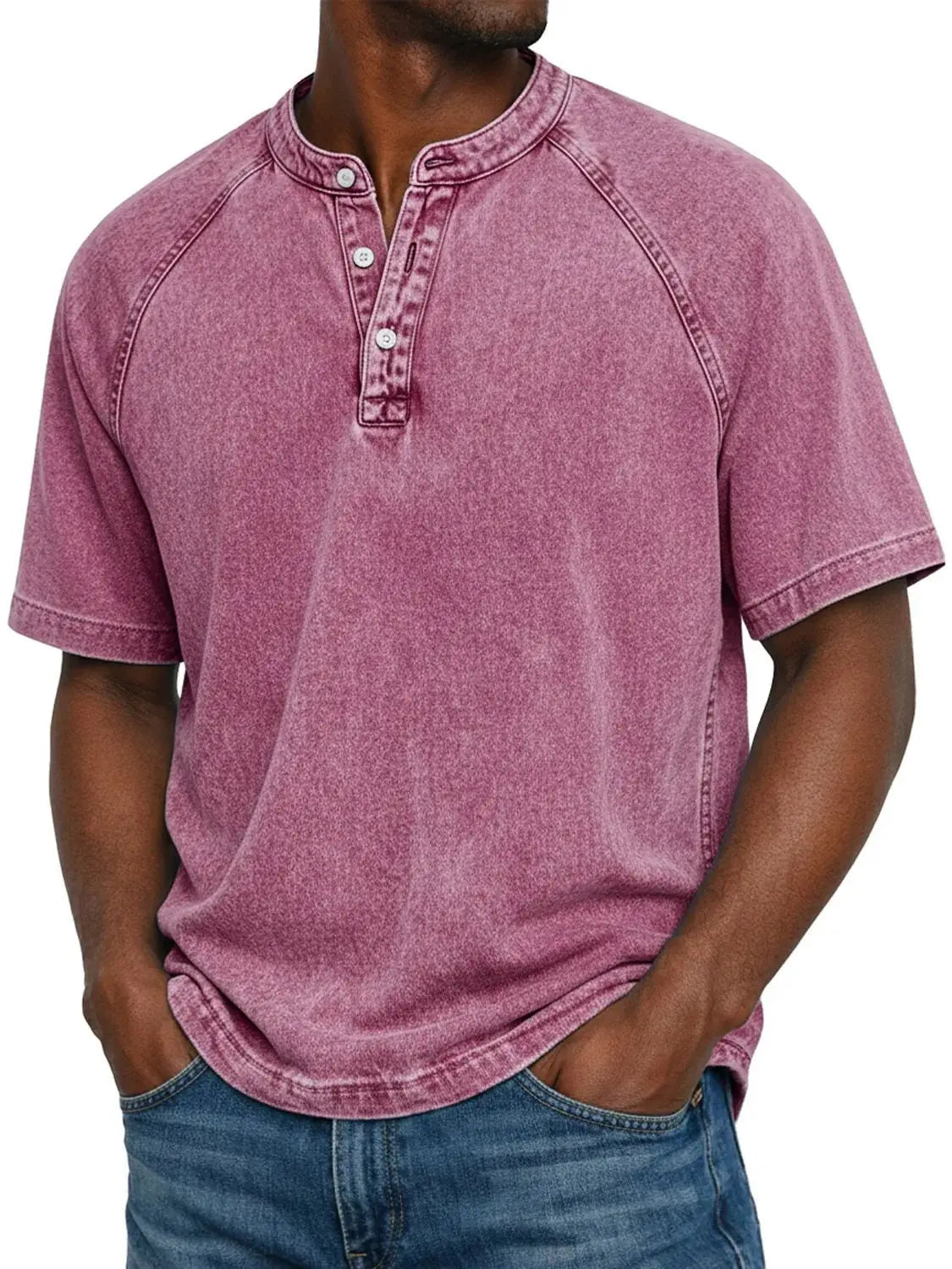 Men's Henley Shirt | Vintage Raglan Sleeve | Button Neck