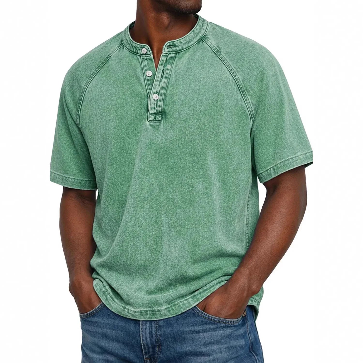 Men's Henley Shirt | Vintage Raglan Sleeve | Button Neck