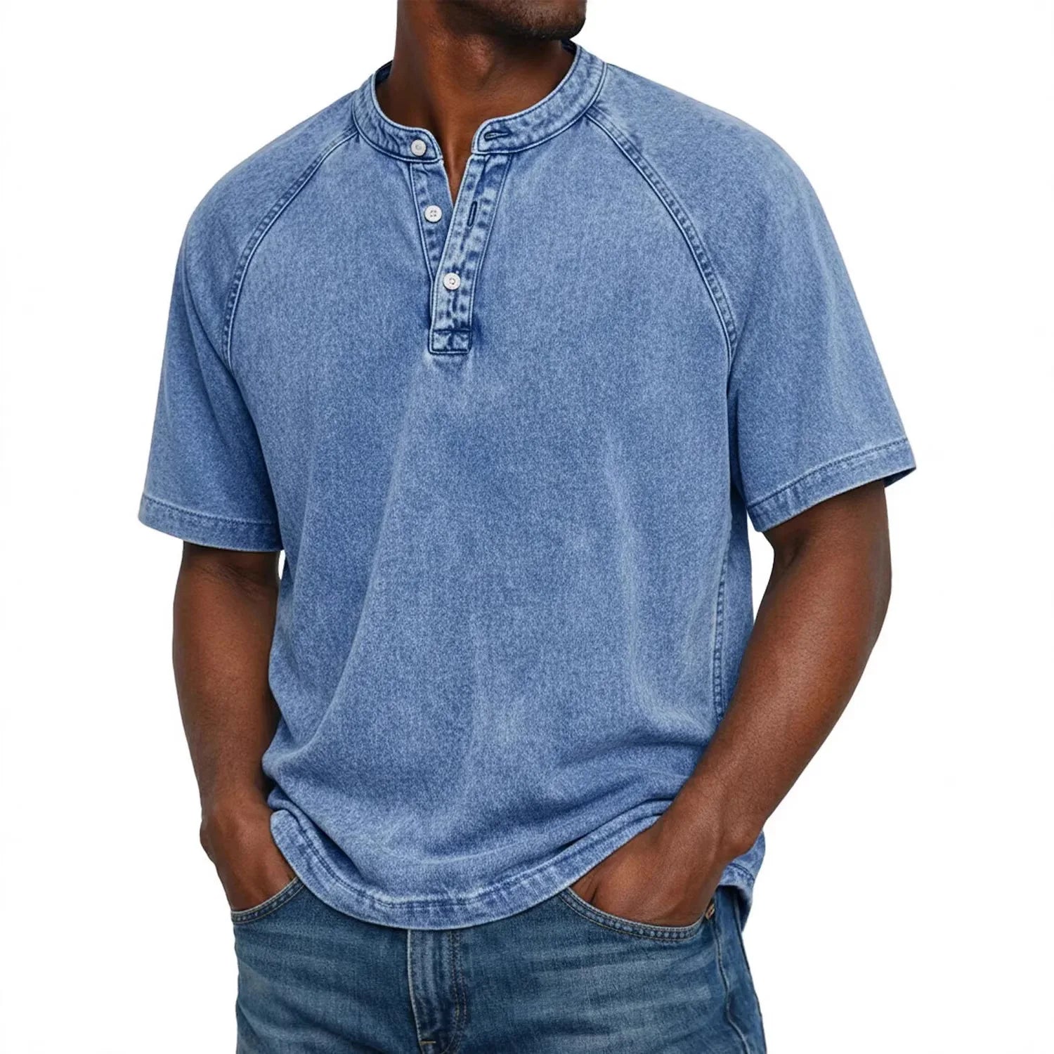 Men's Henley Shirt | Vintage Raglan Sleeve | Button Neck