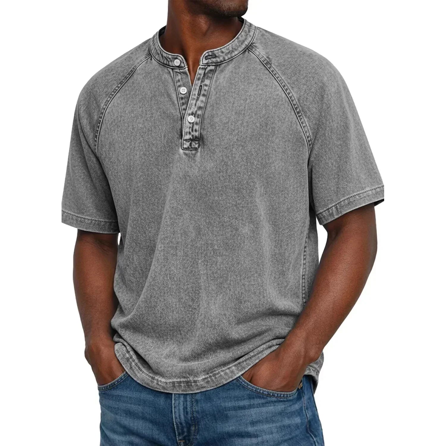 Men's Henley Shirt | Vintage Raglan Sleeve | Button Neck