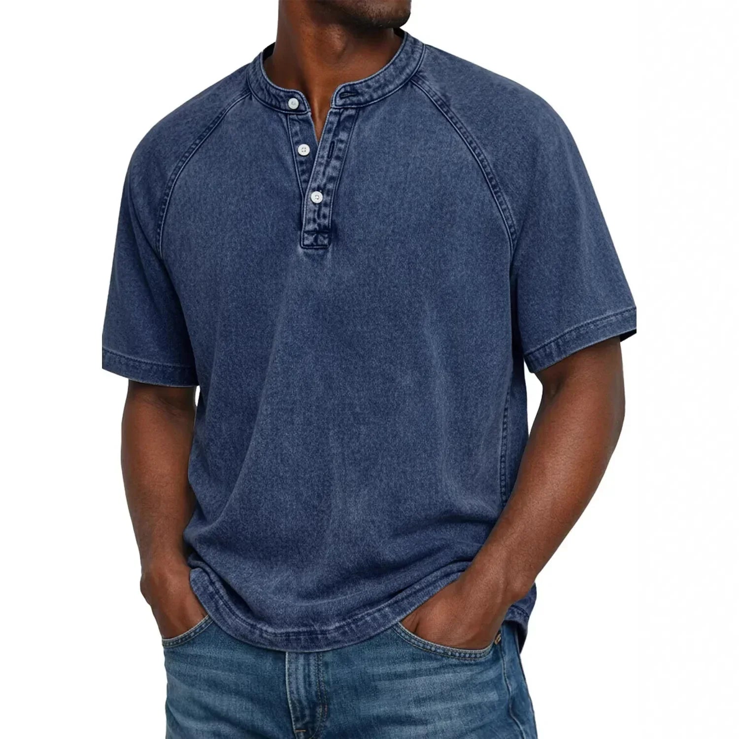 Men's Henley Shirt | Vintage Raglan Sleeve | Button Neck