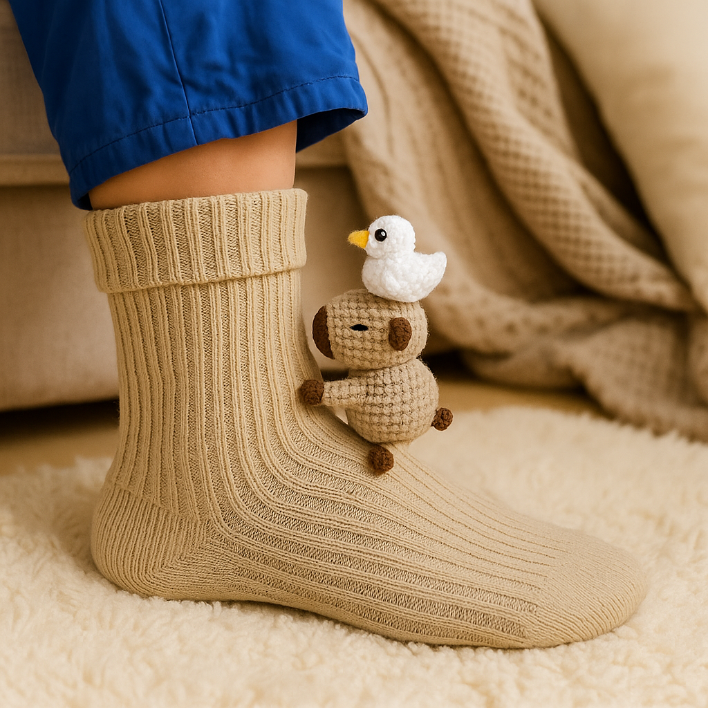 Slipper Socks | Plush Animal, Warm Winter | Non Slip Indoor Grip