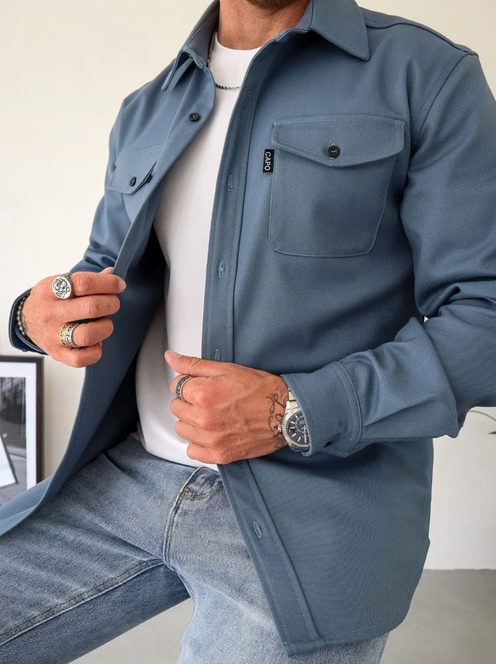 Men overshirt with chest pockets regular fit button closure
