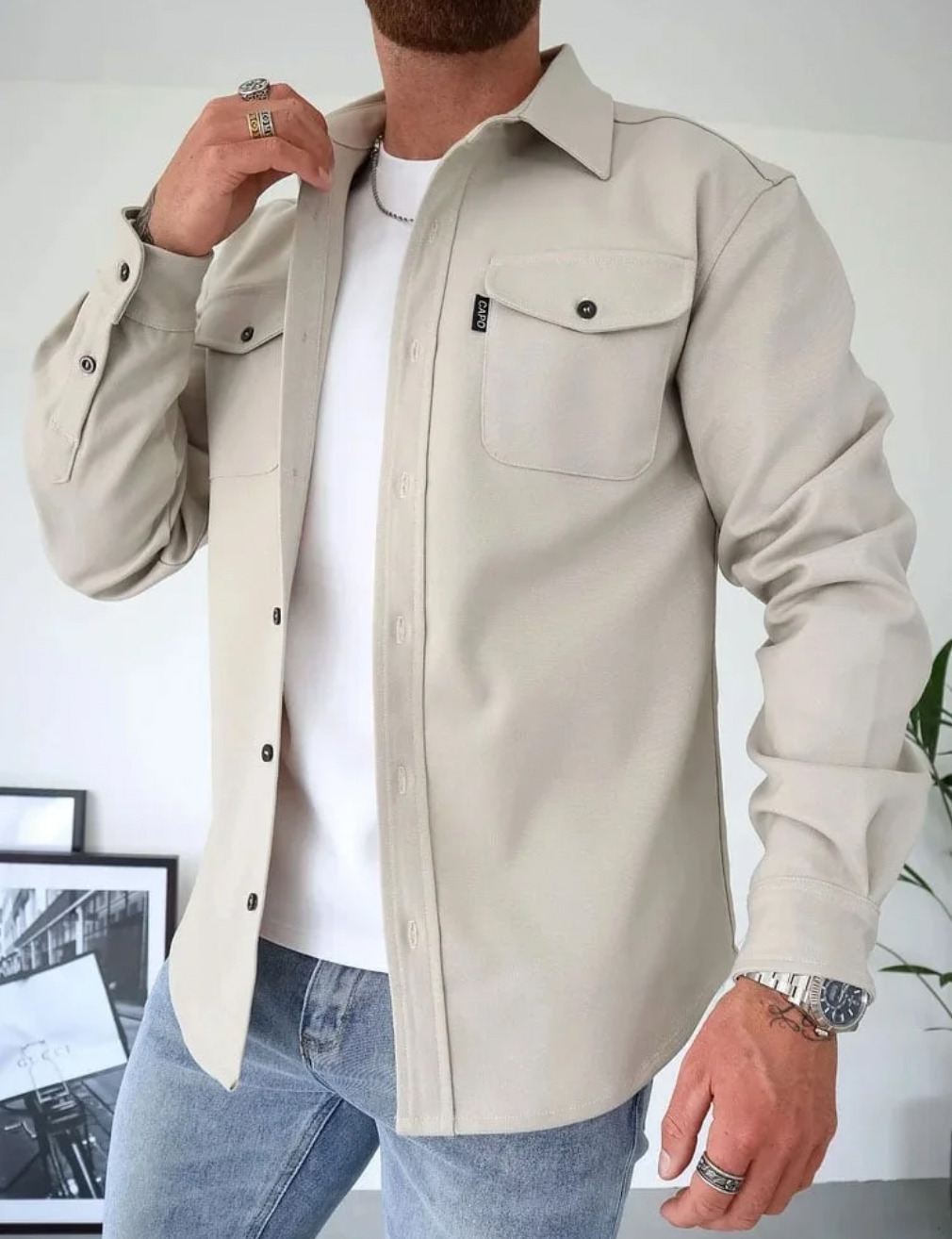 Men overshirt with chest pockets regular fit button closure