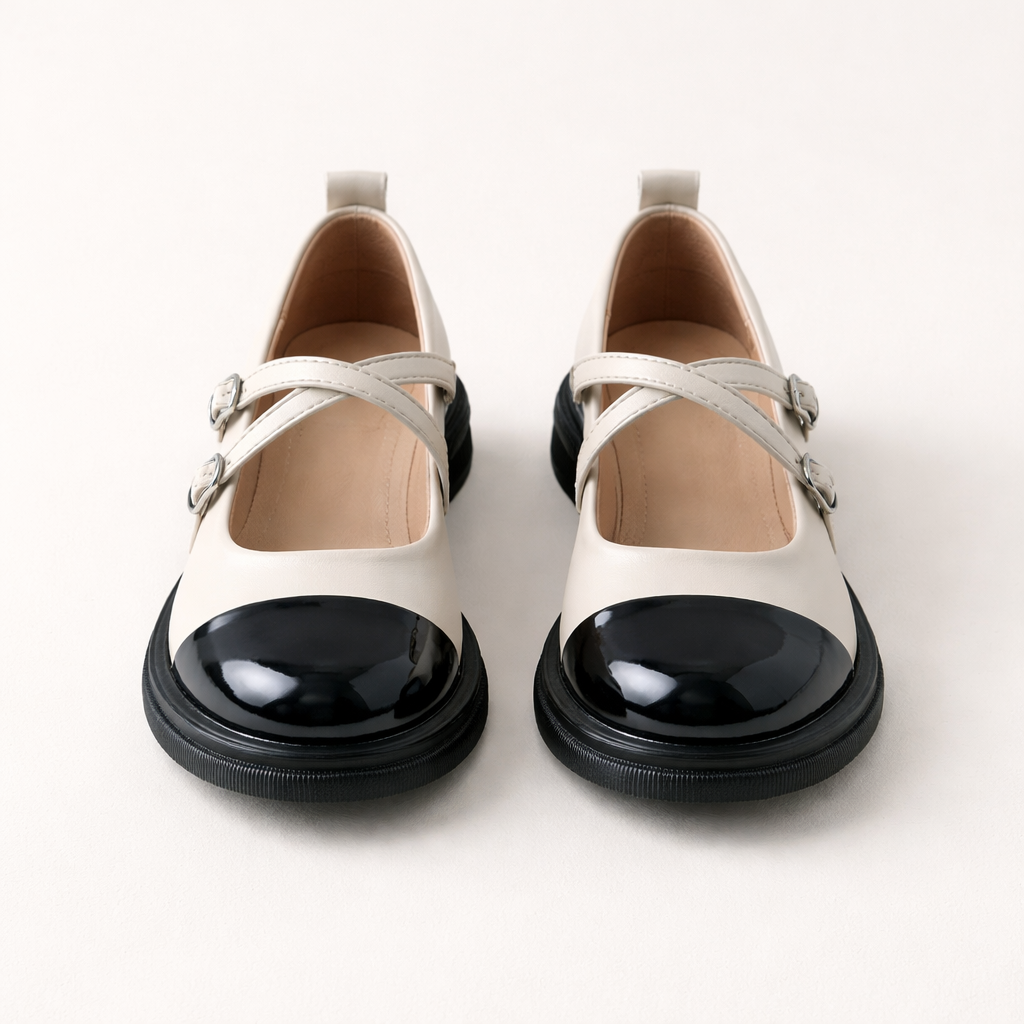 Women's Mary Jane Shoes | Two Tone Flats, Double Strap