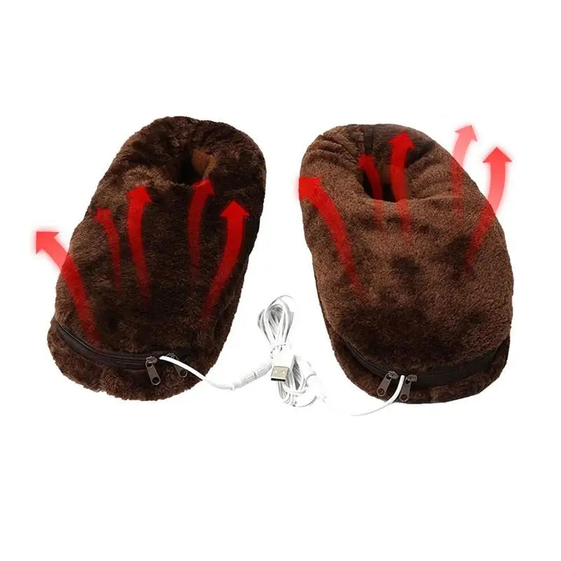 USB heated slippers unisex plush lined indoor warming winter footwear