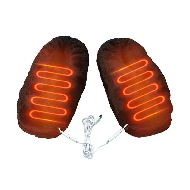 USB heated slippers unisex plush lined indoor warming winter footwear