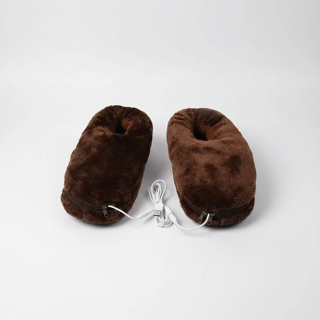 USB heated slippers unisex plush lined indoor warming winter footwear