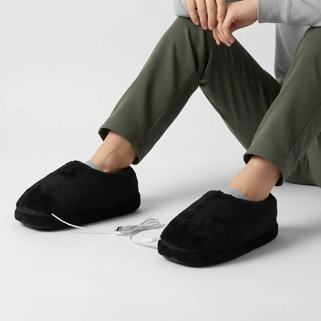 USB heated slippers unisex plush lined indoor warming winter footwear