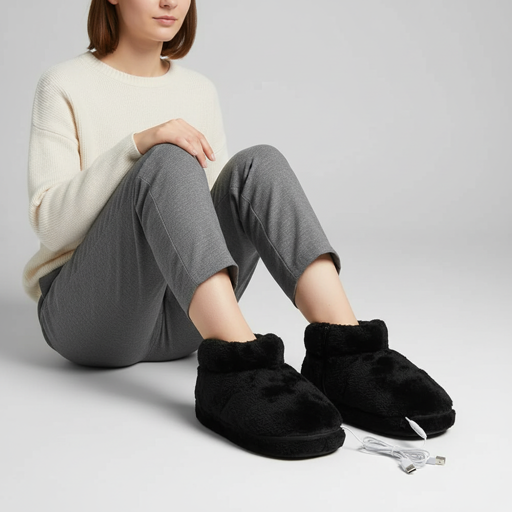 USB heated slippers unisex plush lined indoor warming winter footwear