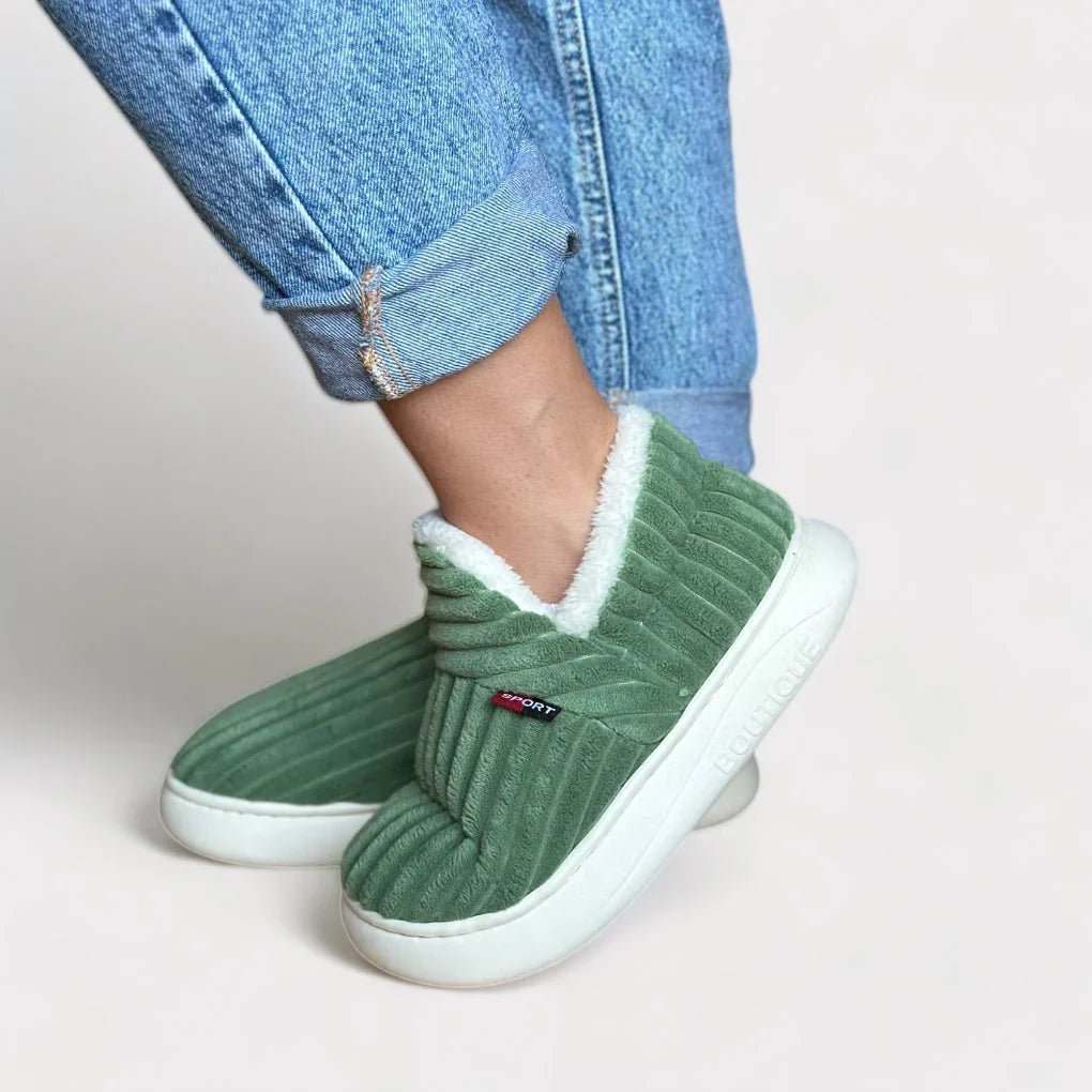 Women corduroy slipper boots with plush lining and platform sole
