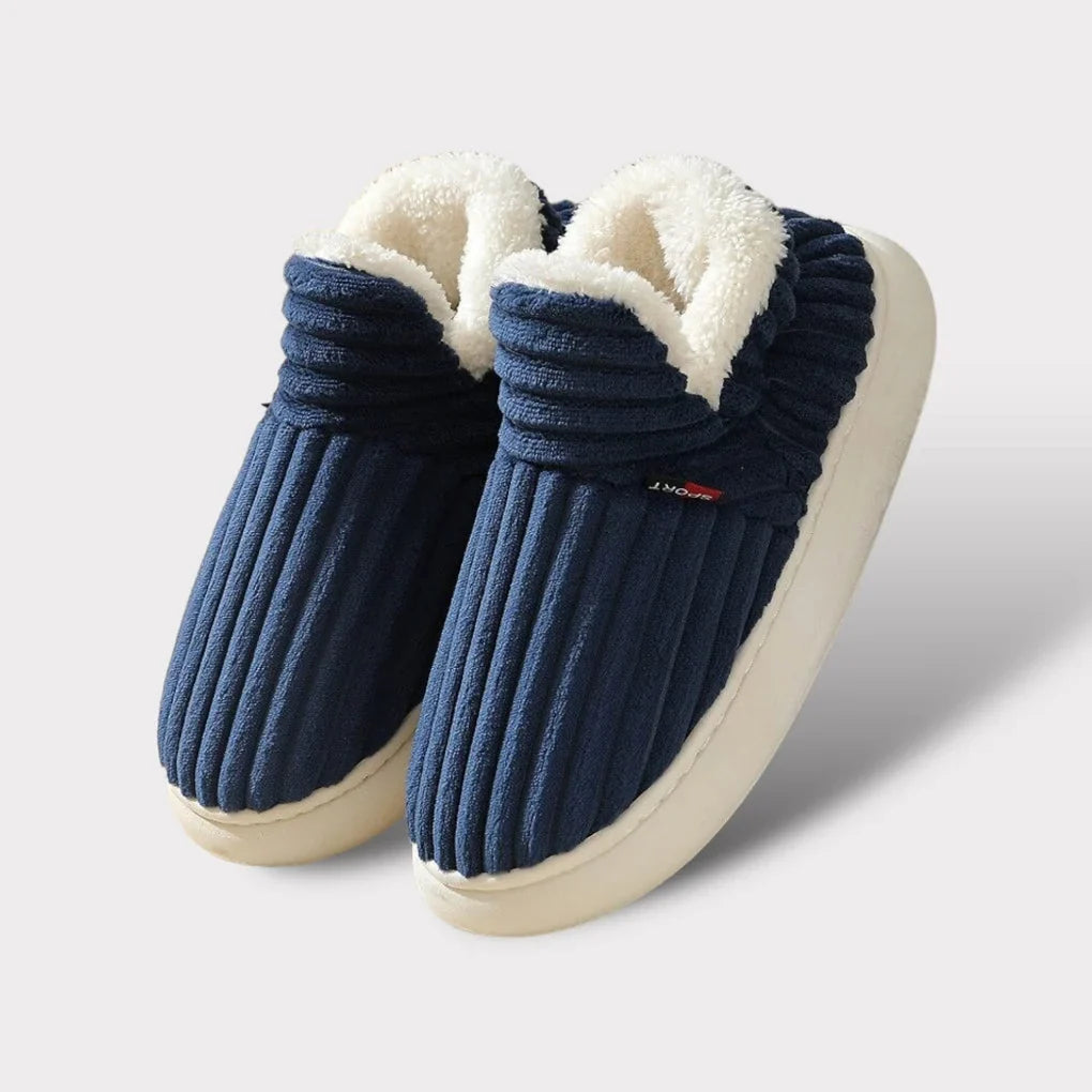Women corduroy slipper boots with plush lining and platform sole