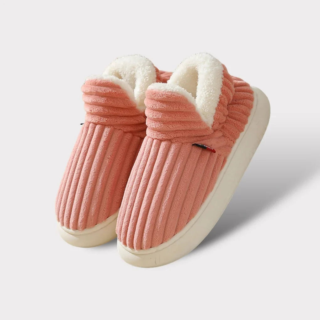 Women corduroy slipper boots with plush lining and platform sole