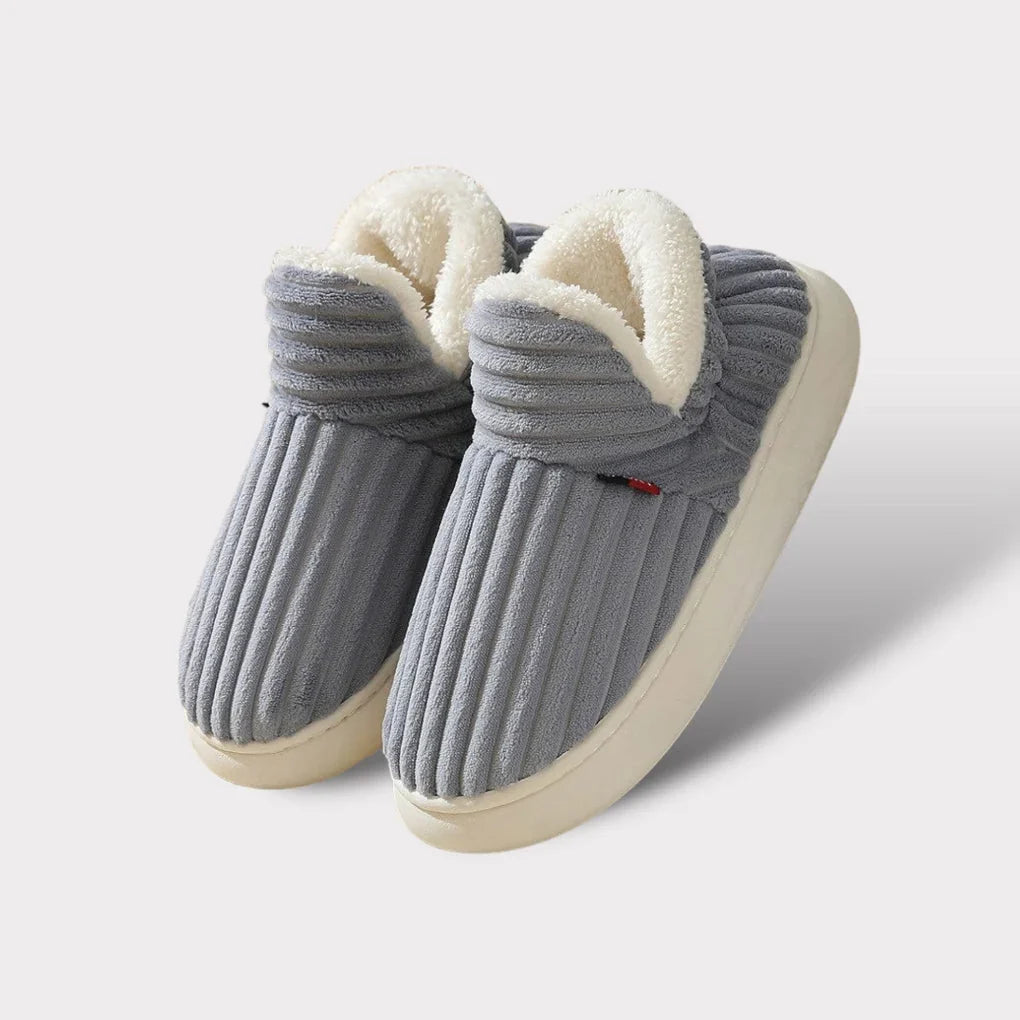 Women corduroy slipper boots with plush lining and platform sole