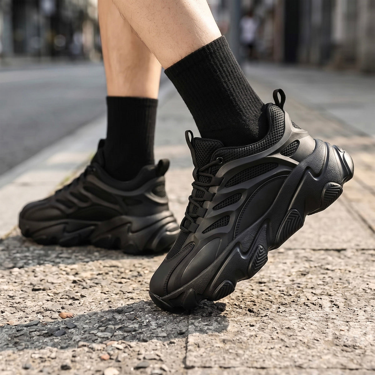 Unisex lightweight casual sneakers with breathable upper in black