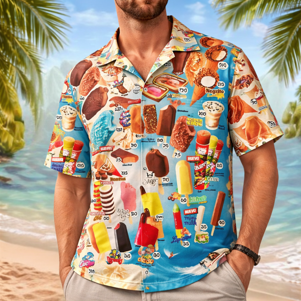 Ice Cream Polo Shirt for Men | Short Sleeve, Button-Up | Fun, Casual