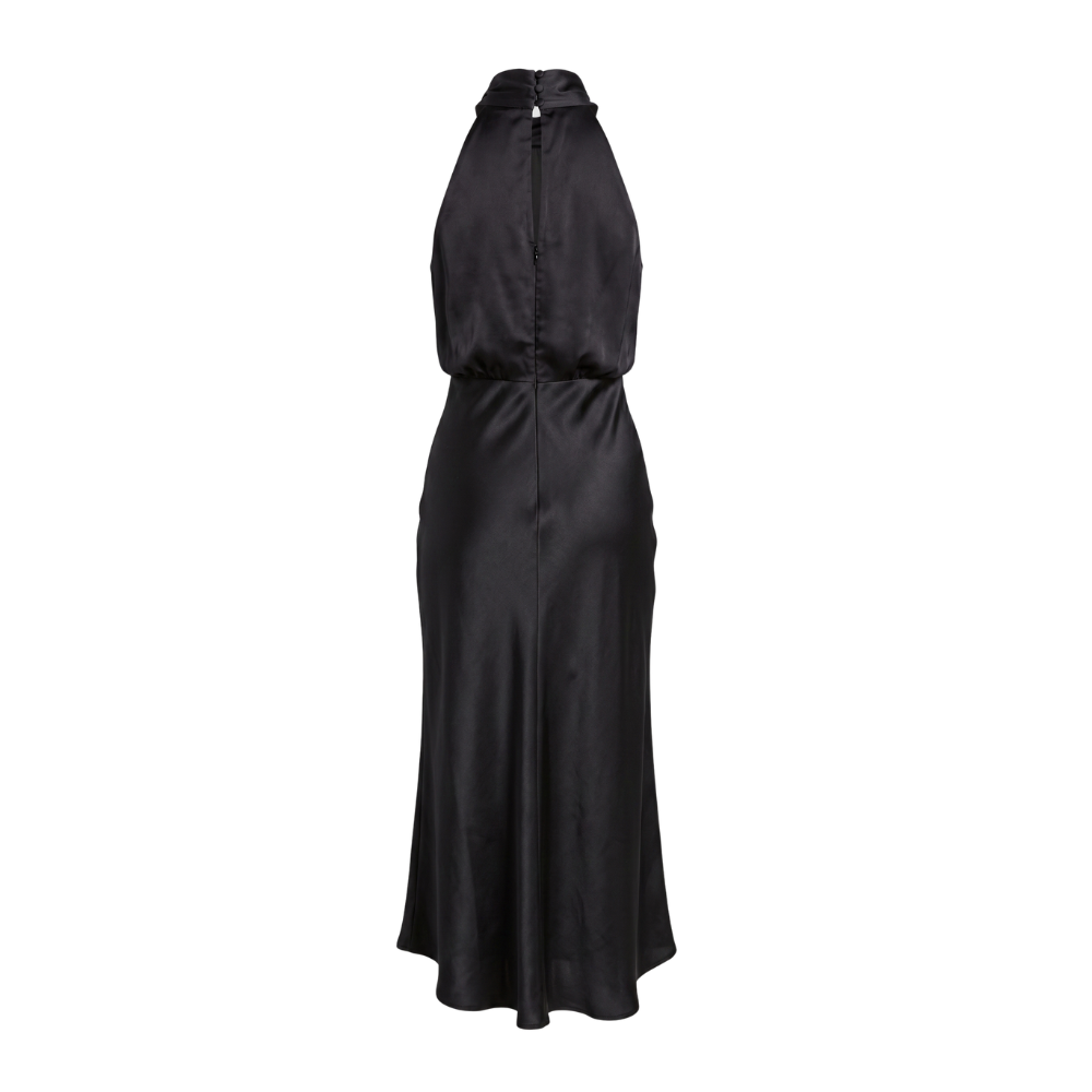 Women's Satin Midi Dress | Halter Neckline, Front Draped