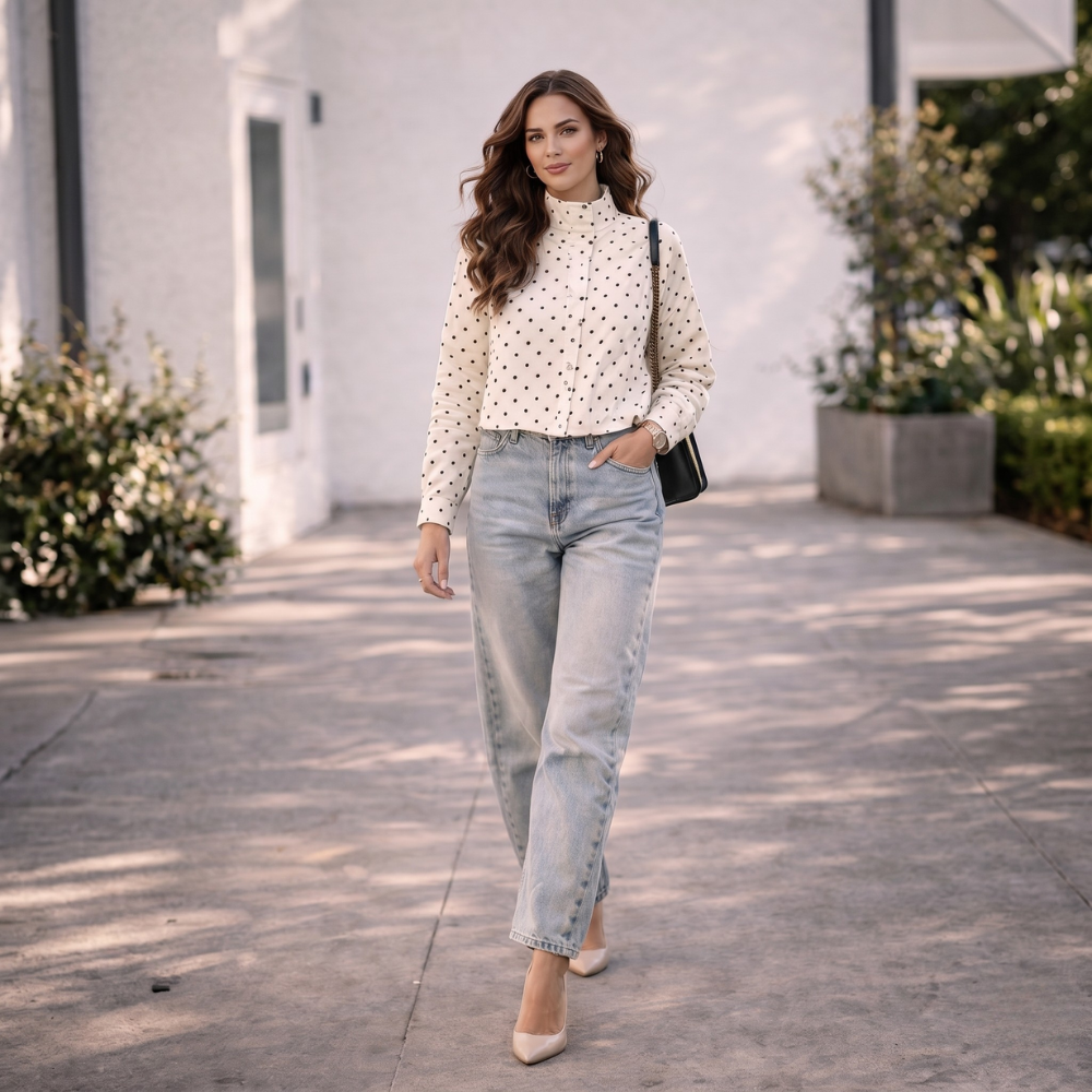Women's Short Jacket | Modern Polka Dot Design, High Collar
