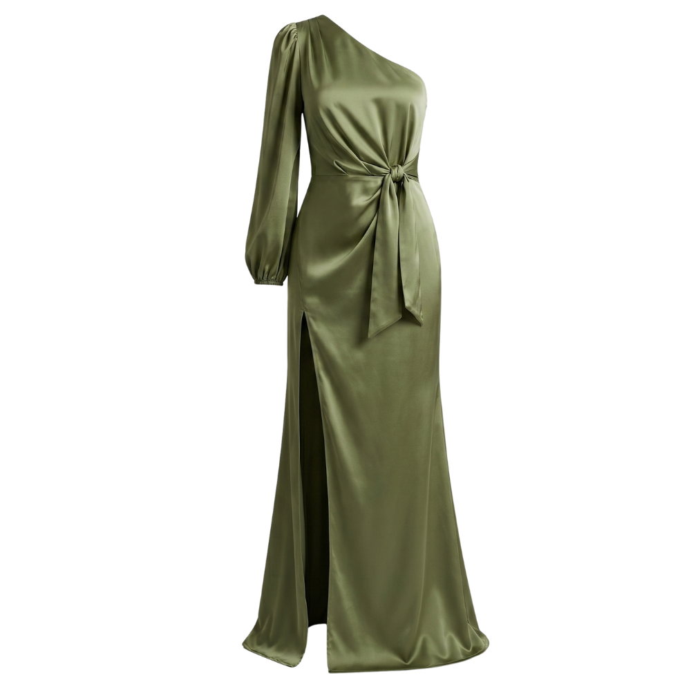 Satin Maxi Dress One Shoulder Elegant