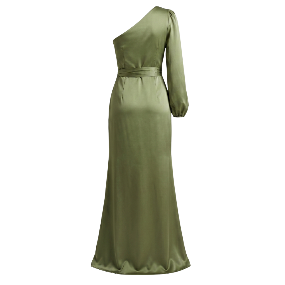 Satin Maxi Dress One Shoulder Elegant