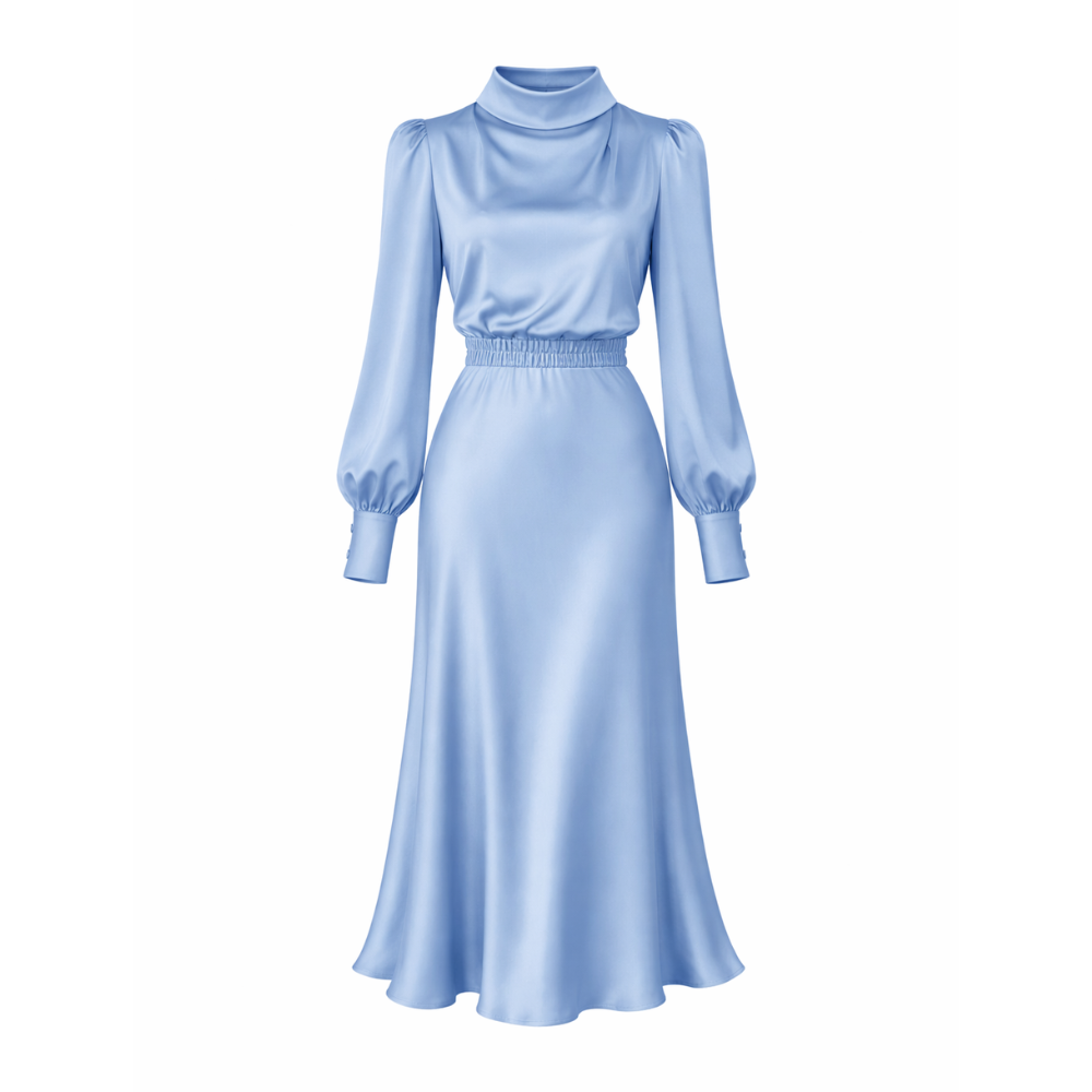 Satin Dress Long Sleeve Elegant Design