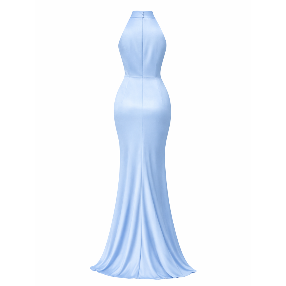 Satin Dress | Halter Neck, High Slit | Elegant