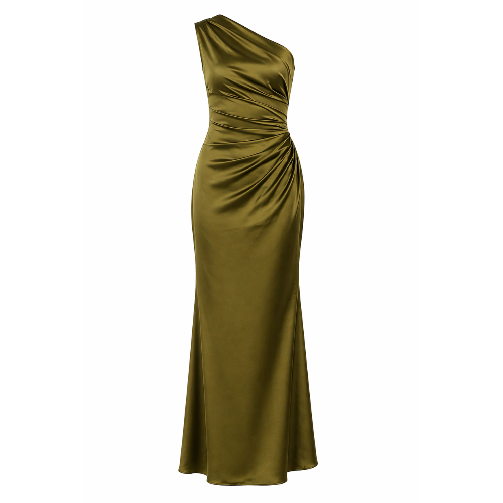 Satin Dress Asymmetrical Long Robe Elegant Fabric