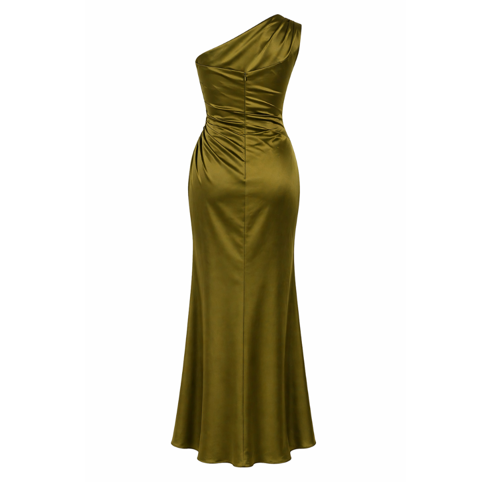 Satin Dress Asymmetrical Long Robe Elegant Fabric