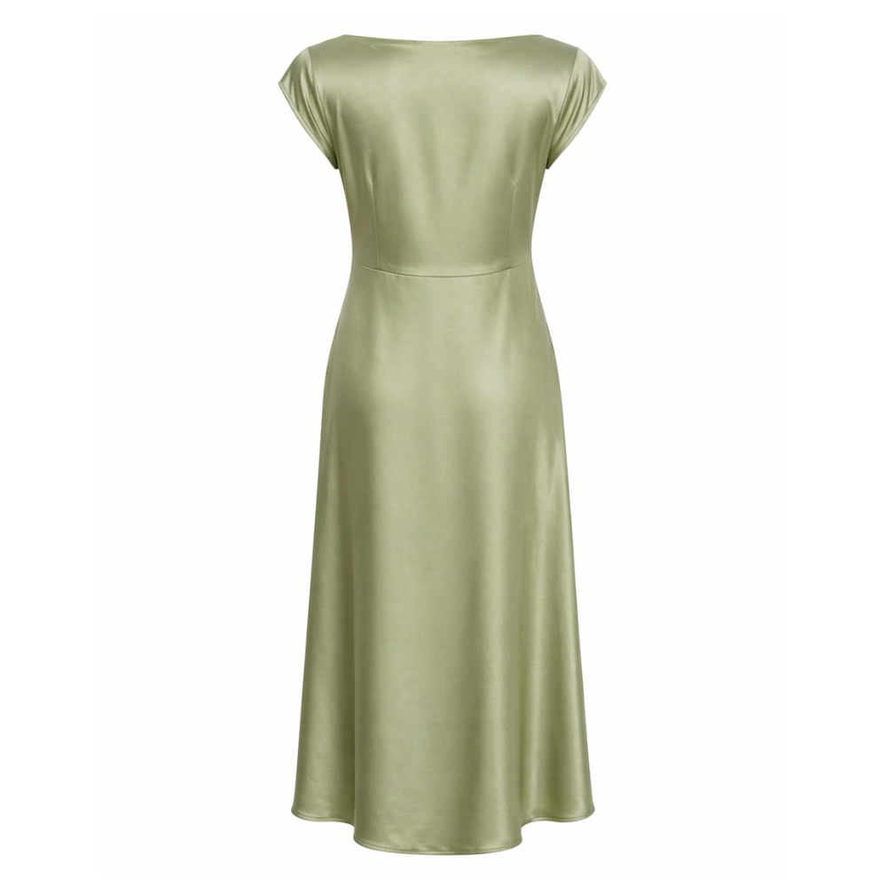 Women's Satin Midi Dress | Cap Sleeves, Side Slit