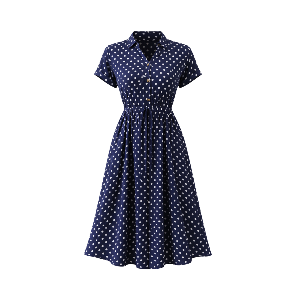 Polka Dot Dress Casual Midi Dress with Lace and Buttons