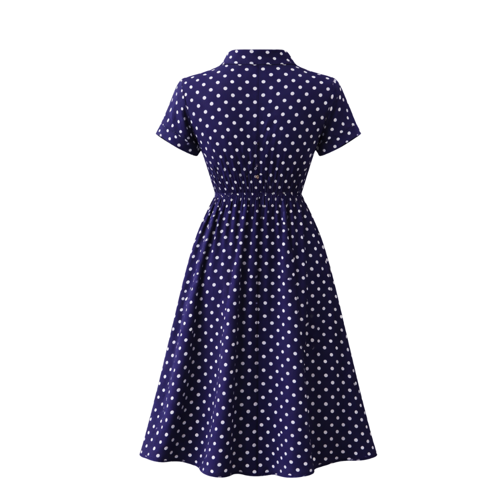 Polka Dot Dress Casual Midi Dress with Lace and Buttons