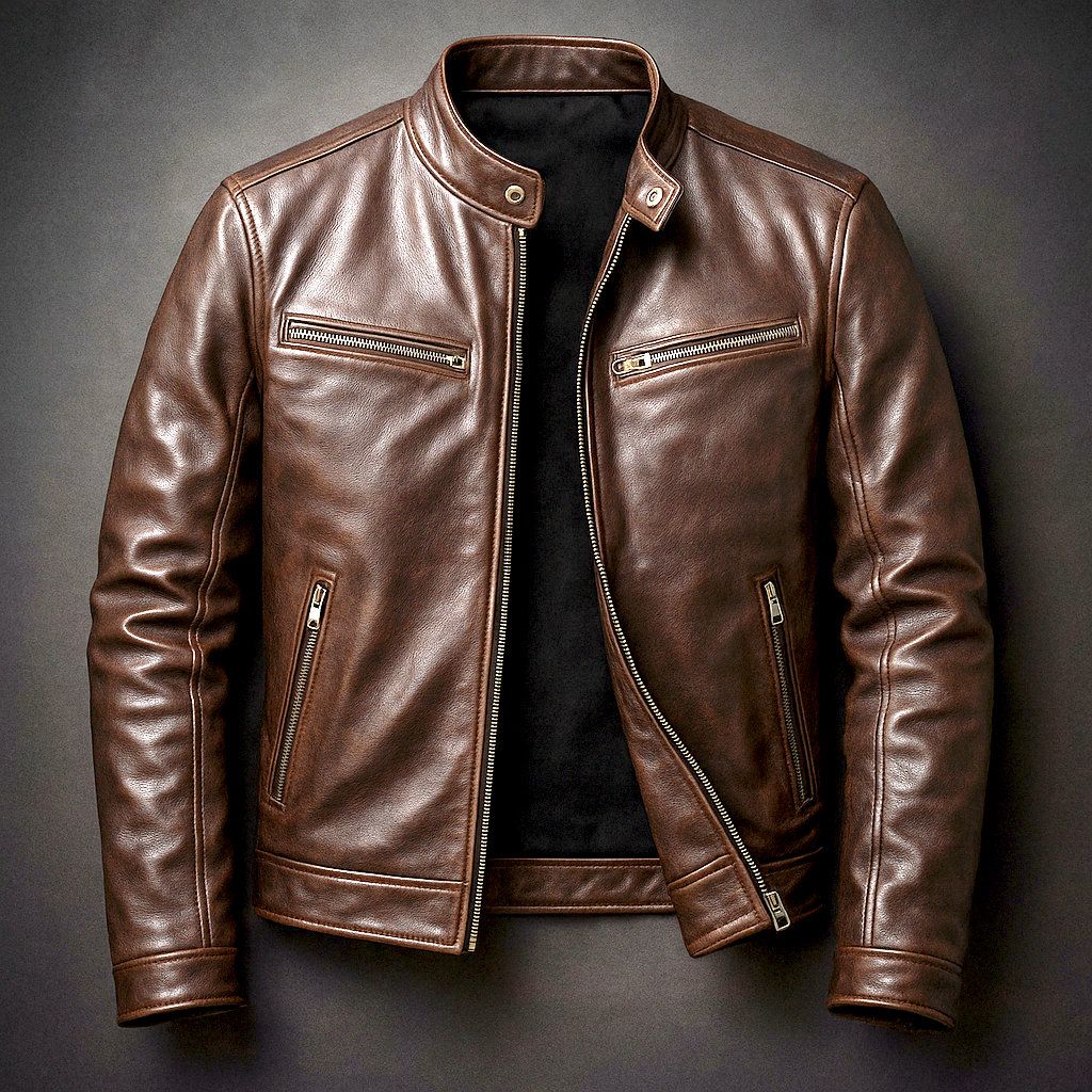 Mens leather jacket with vintage design and genuine leather finish