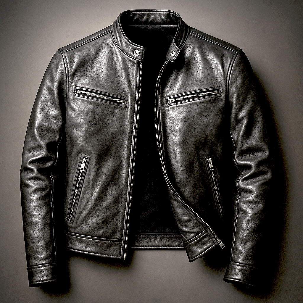 Mens leather jacket with vintage design and genuine leather finish