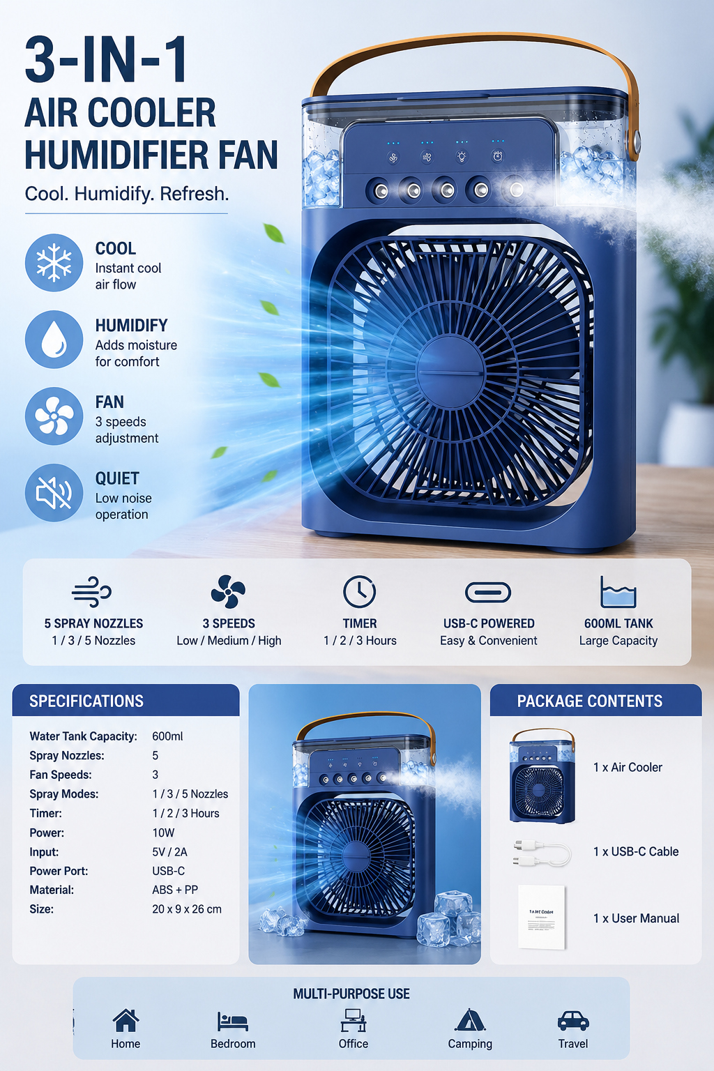 Air Cooler 3-in-1 – Portable Air Humidifier
