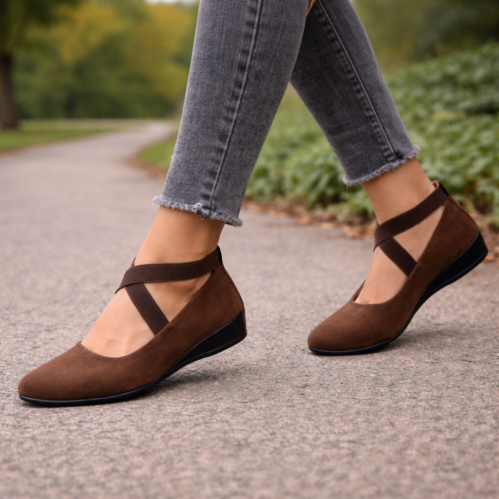 Women's Wedge Flats | Orthopedic Support, Pointed Toe, Ankle Strap