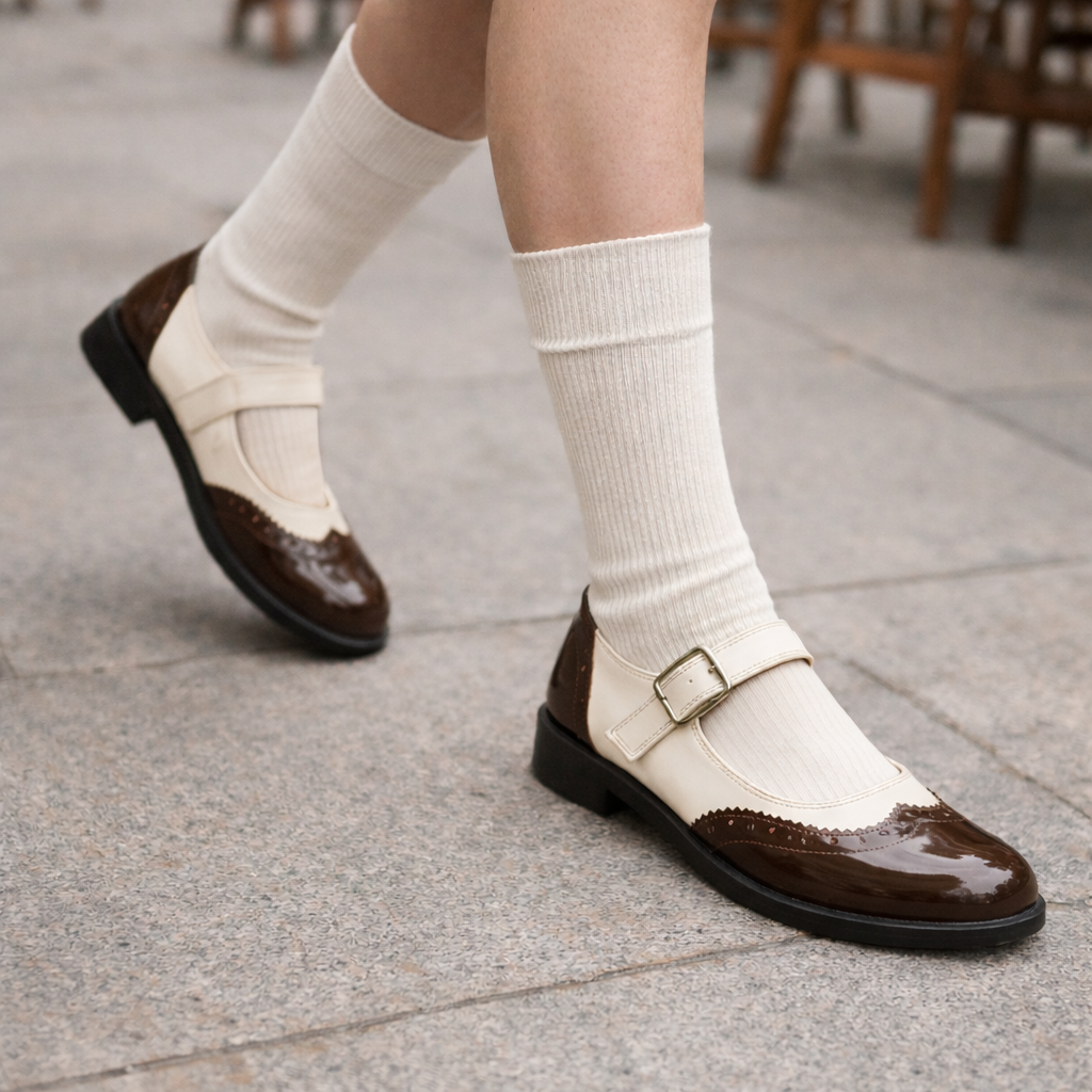 Women's Mary Jane Shoes | Two-Tone, Buckle Strap | Vintage Brogue