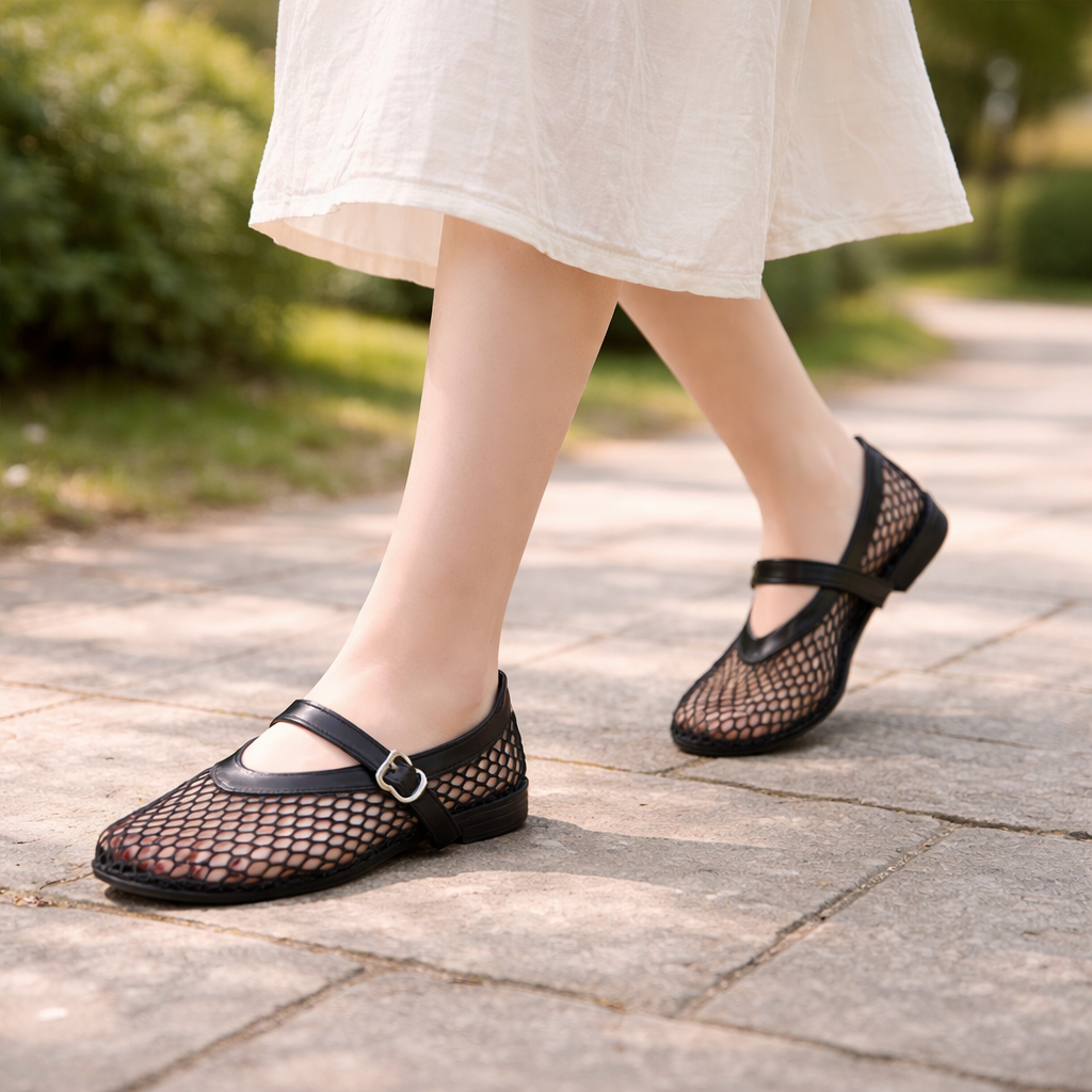 Mary Jane shoes with round toe and buckle strap, summer comfort flats