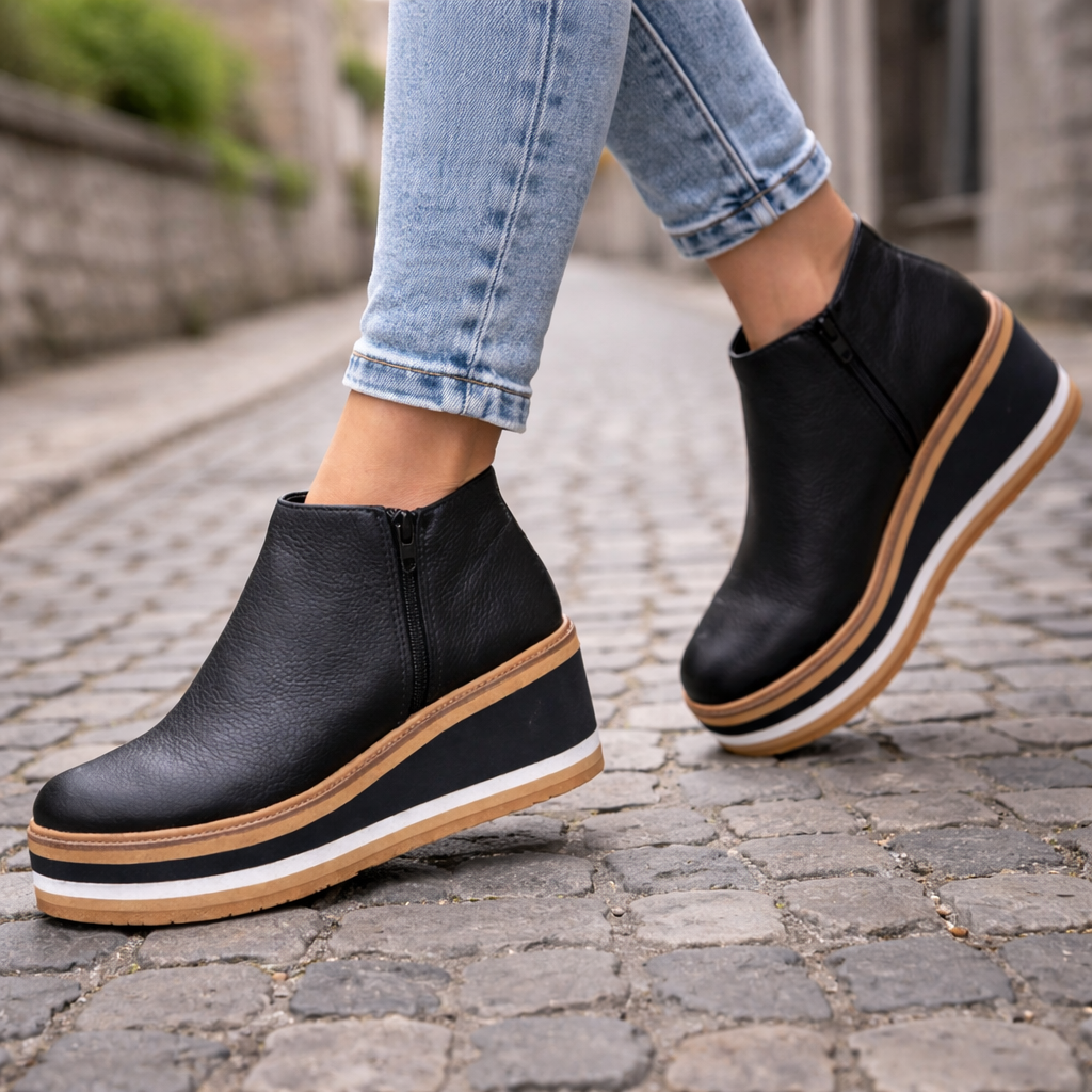 Women's Ankle Boots | Platform Wedge | Side Zip, Faux Leather