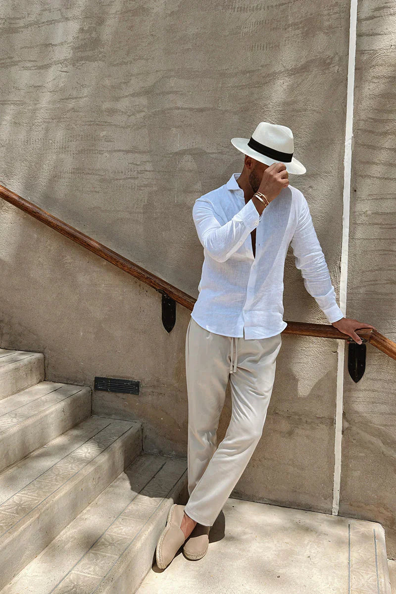 Linen shirt for men | Long sleeves, white | Breathable collar shirt