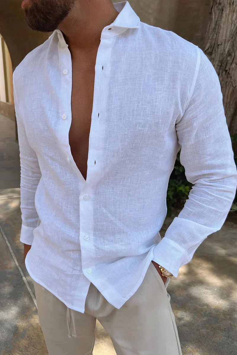 Linen shirt for men | Long sleeves, white | Breathable collar shirt