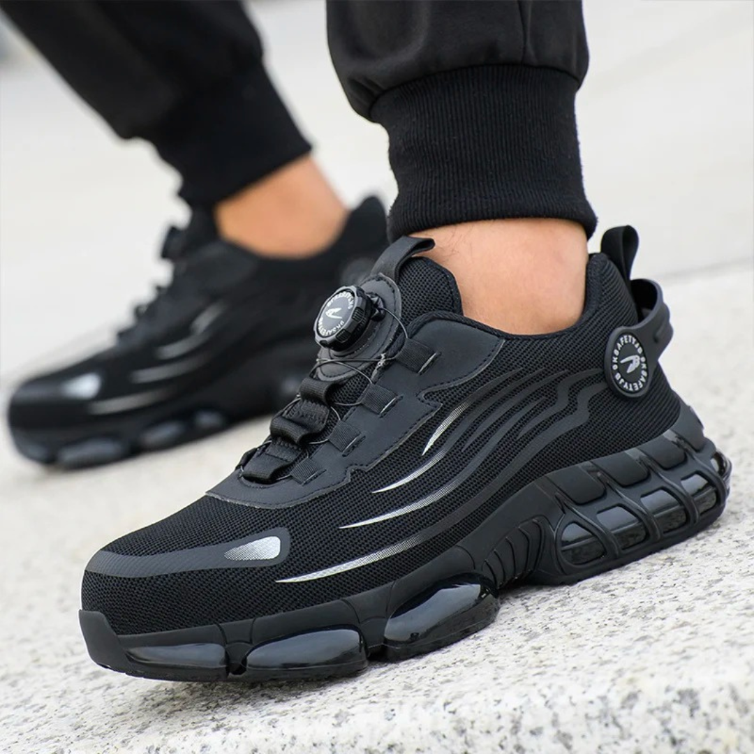 Men safety work shoes with slip resistant grip sole and twist lock closure