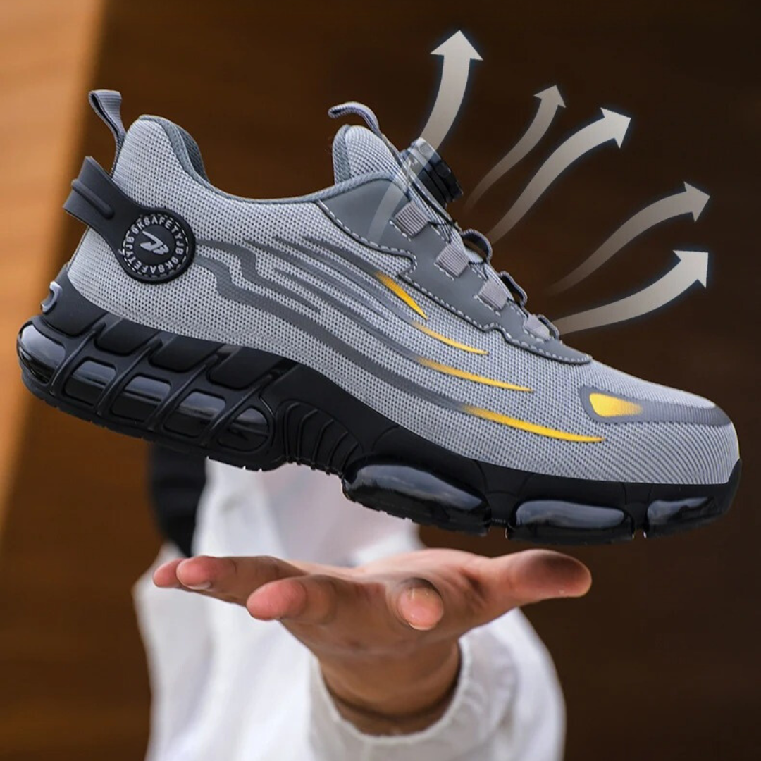 Men safety work shoes with slip resistant grip sole and twist lock closure