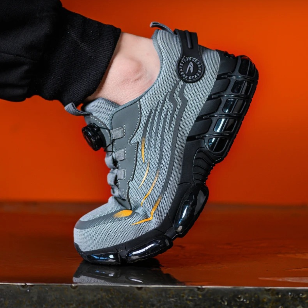 Men safety work shoes with slip resistant grip sole and twist lock closure