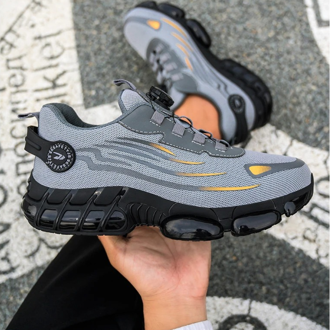 Men safety work shoes with slip resistant grip sole and twist lock closure