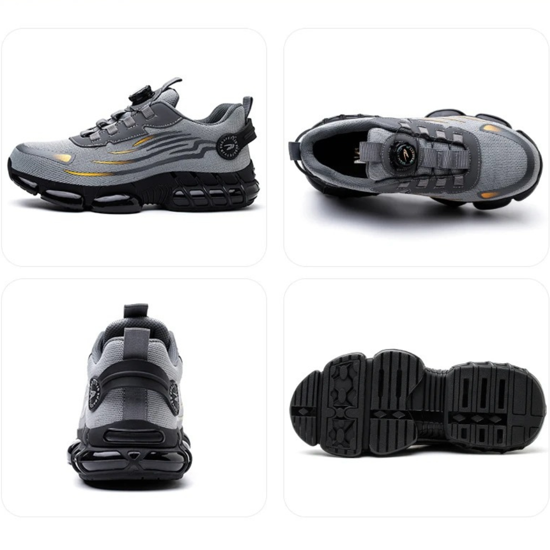 Men safety work shoes with slip resistant grip sole and twist lock closure