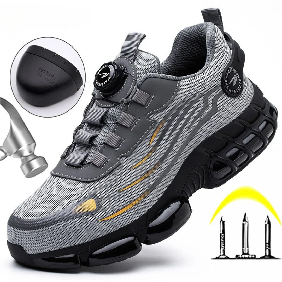 Men safety work shoes with slip resistant grip sole and twist lock closure