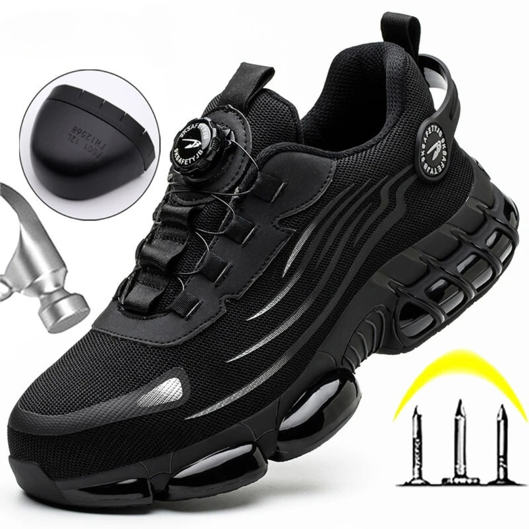 Men safety work shoes with slip resistant grip sole and twist lock closure
