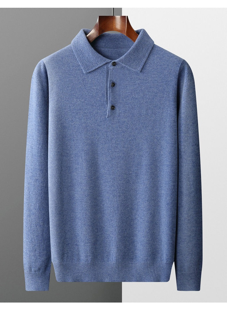 Men’s Polo Knit Sweater - Soft Pullover Long Sleeve