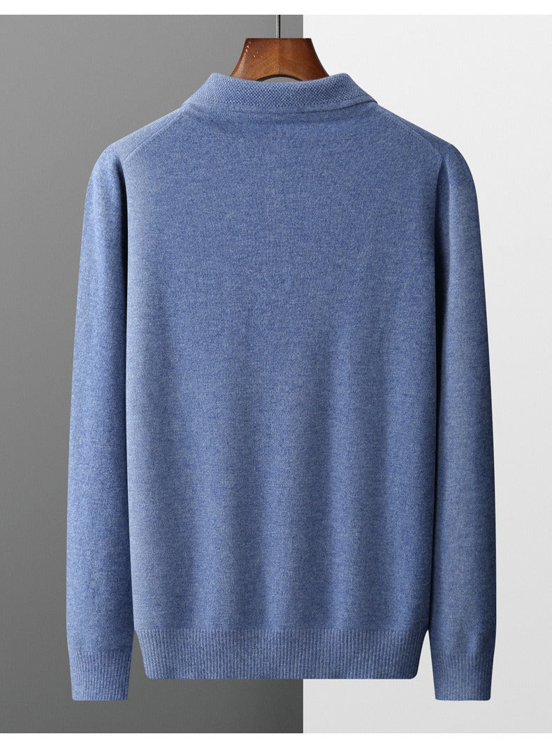 Men’s Polo Knit Sweater - Soft Pullover Long Sleeve
